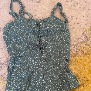 Light Teal Green Polka Dot Jumpsuit, Size S